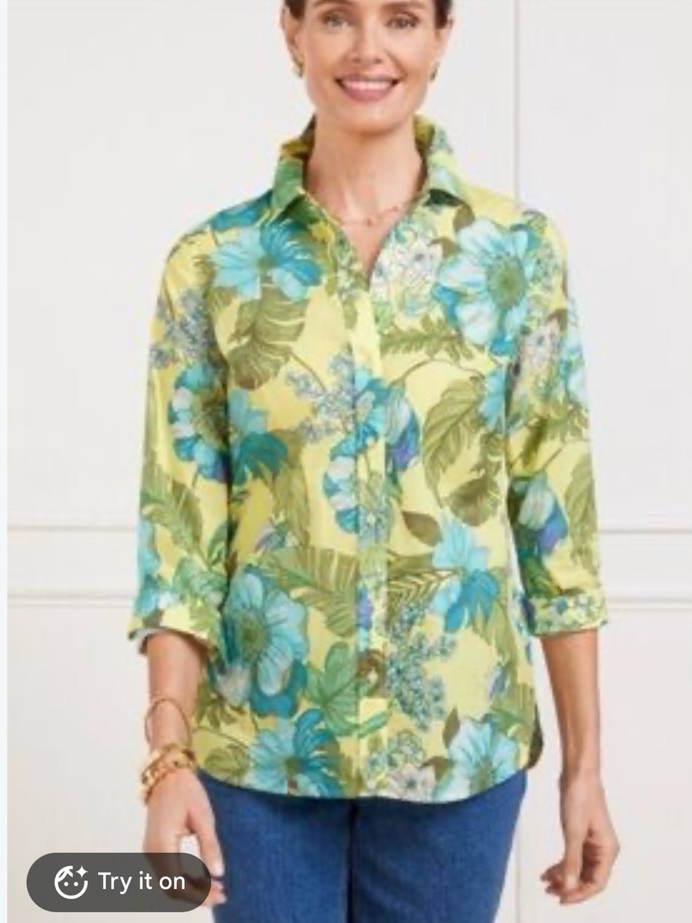 TALBOTS Large Modern Classic Shirt 100% Cotton Floral Gorgeous Botanical